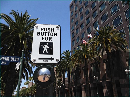 Push button for walk.