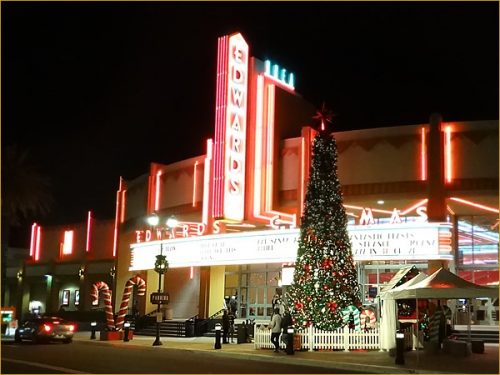 Brea Downtown Edwards movie theater and Christmas tree