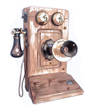 Free antique illustration material: Retro wall telephone