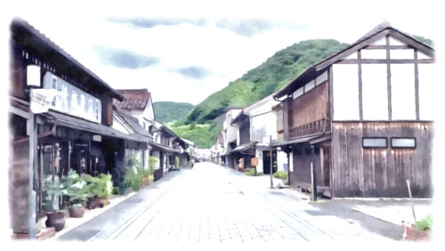 Free watercolor images: Tsuwano Important Preservation District for Groups of Traditional Buildings