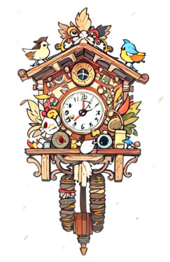 Free illustration image: A wall clock with a bird living in it